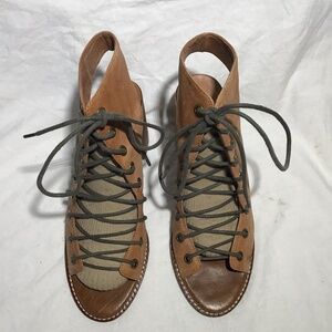 Jeffrey Campbell x Free People Brown Tan Leather Minimal Lace Up Heels Size 8.5